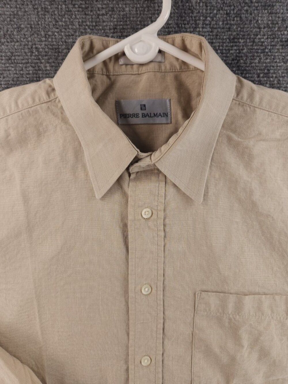 Balmain Point All Cotton 16.5 36/37 Beige Button Up Long Sleeve Solid Shirt Mens